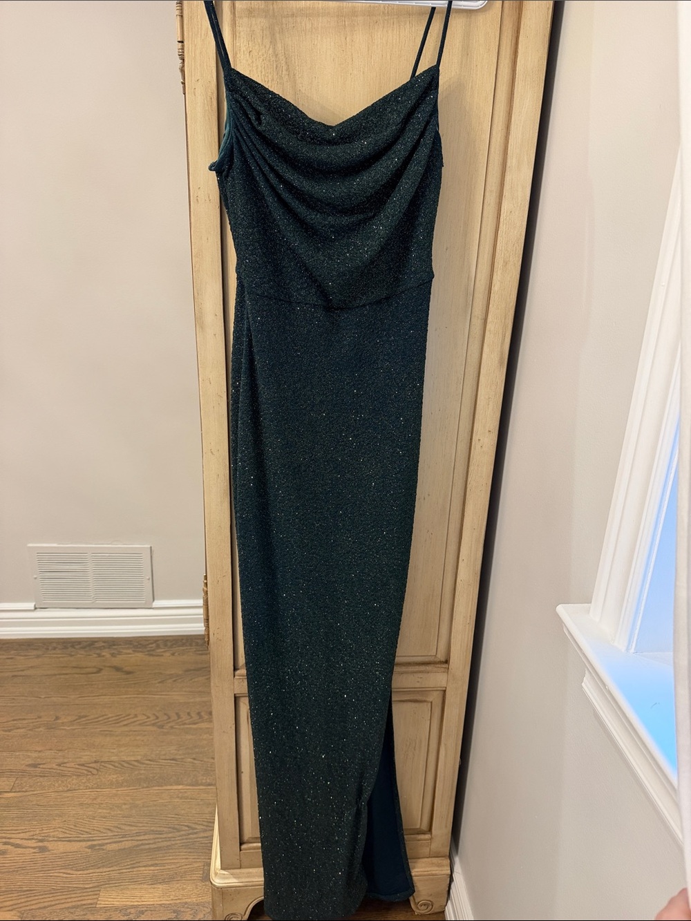 Windsor Teal Sparkle formal Maxi Dress with Side Slit - Picture 2 of 3
